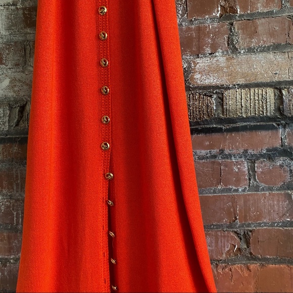 Vintage St. John/Lillie Rubin Knitted Neon/Blood Orange Button-Front Maxi Dress - Picture 3 of 9